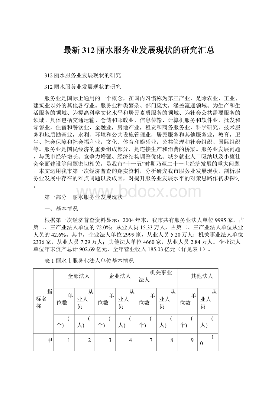 最新312丽水服务业发展现状的研究汇总.docx_第1页