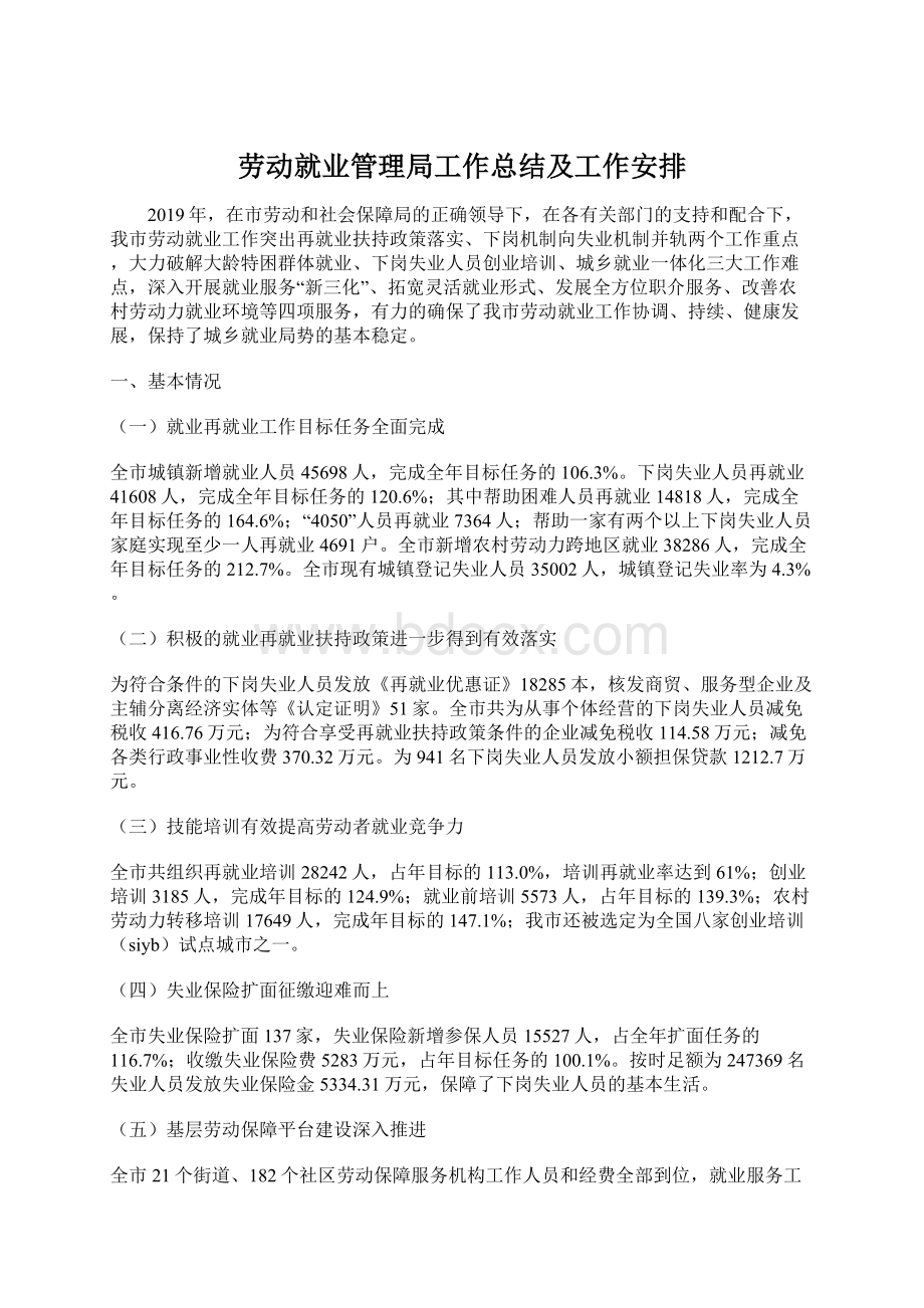 劳动就业管理局工作总结及工作安排.docx