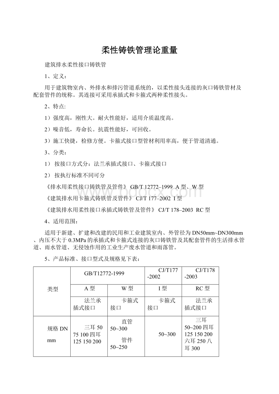 柔性铸铁管理论重量Word文档格式.docx_第1页