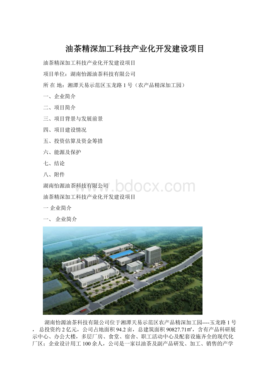 油茶精深加工科技产业化开发建设项目文档格式.docx_第1页