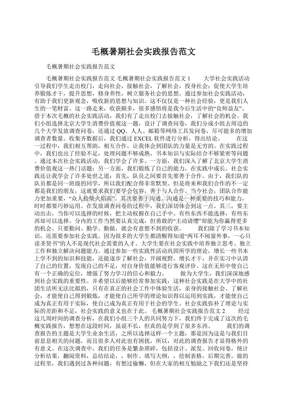 毛概暑期社会实践报告范文Word下载.docx