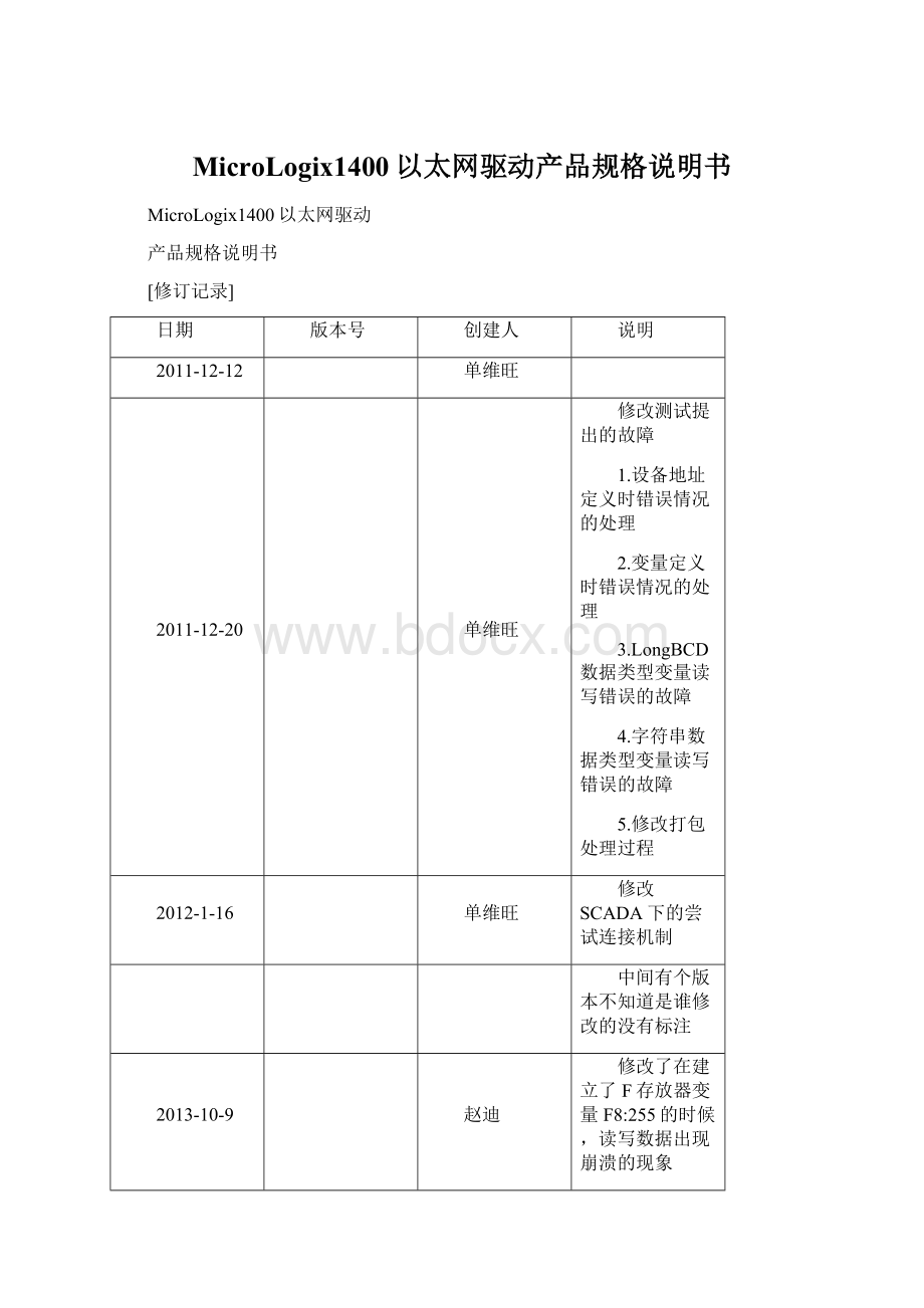 MicroLogix1400以太网驱动产品规格说明书.docx