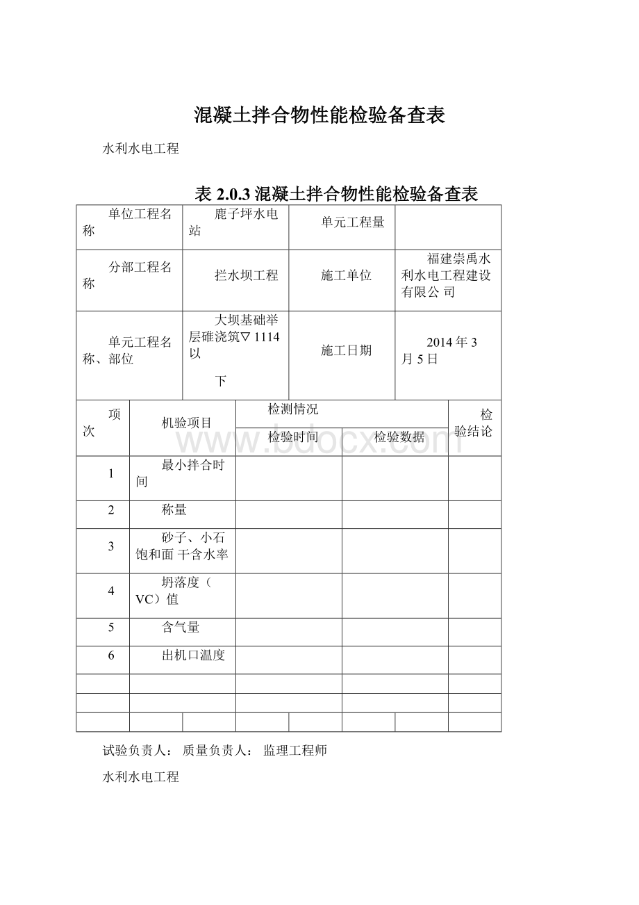 混凝土拌合物性能检验备查表.docx_第1页