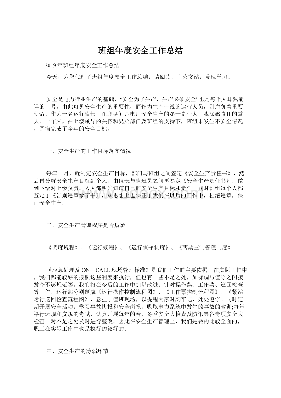 班组年度安全工作总结Word格式文档下载.docx