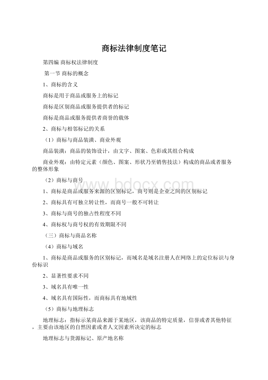 商标法律制度笔记Word格式文档下载.docx_第1页