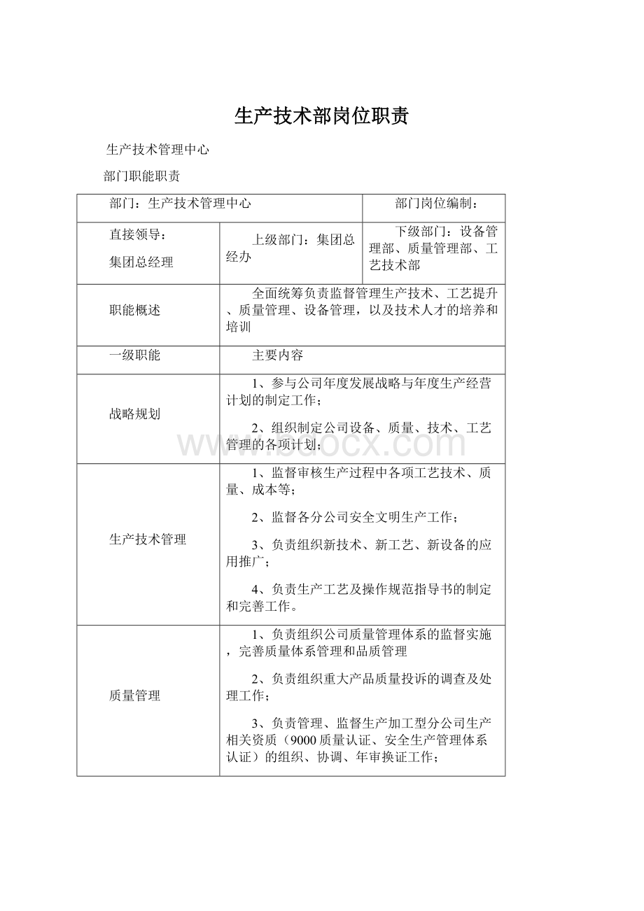 生产技术部岗位职责文档格式.docx