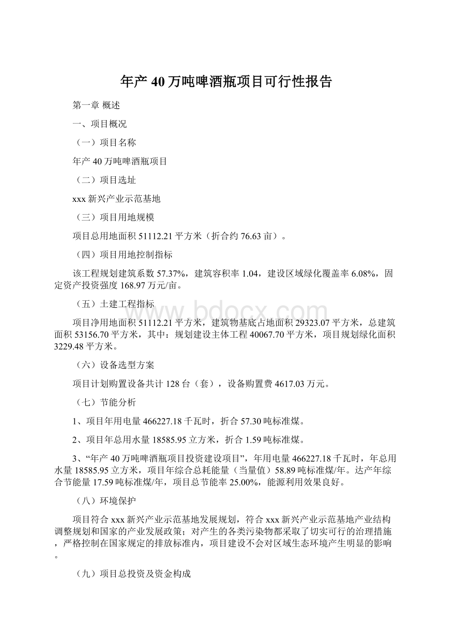 年产40万吨啤酒瓶项目可行性报告Word格式文档下载.docx_第1页