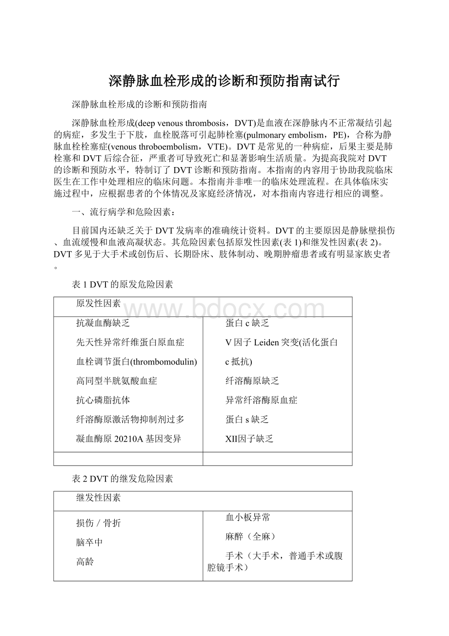 深静脉血栓形成的诊断和预防指南试行.docx_第1页