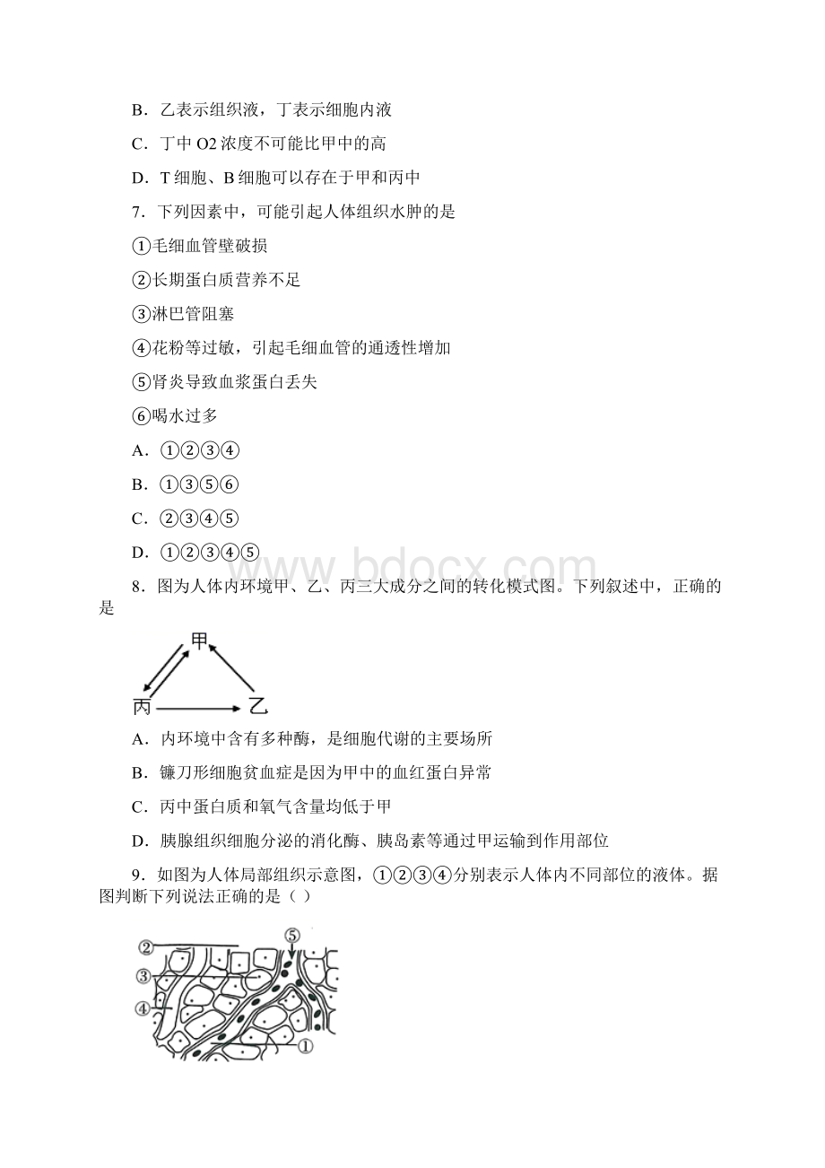 届高二生物单元卷人教版选择性必修1第1章 人体的内环境与稳态提升原卷版.docx_第3页