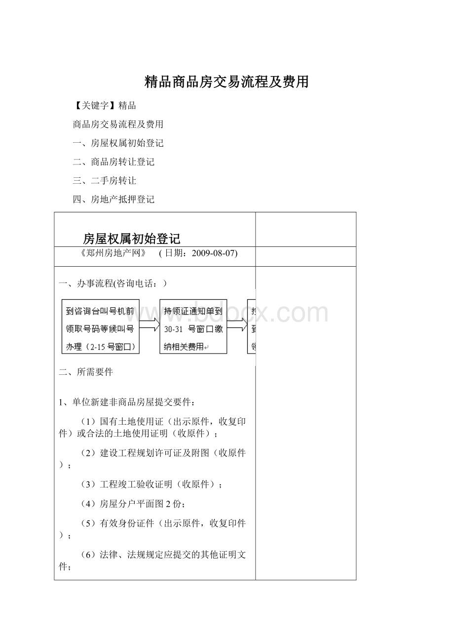 精品商品房交易流程及费用文档格式.docx