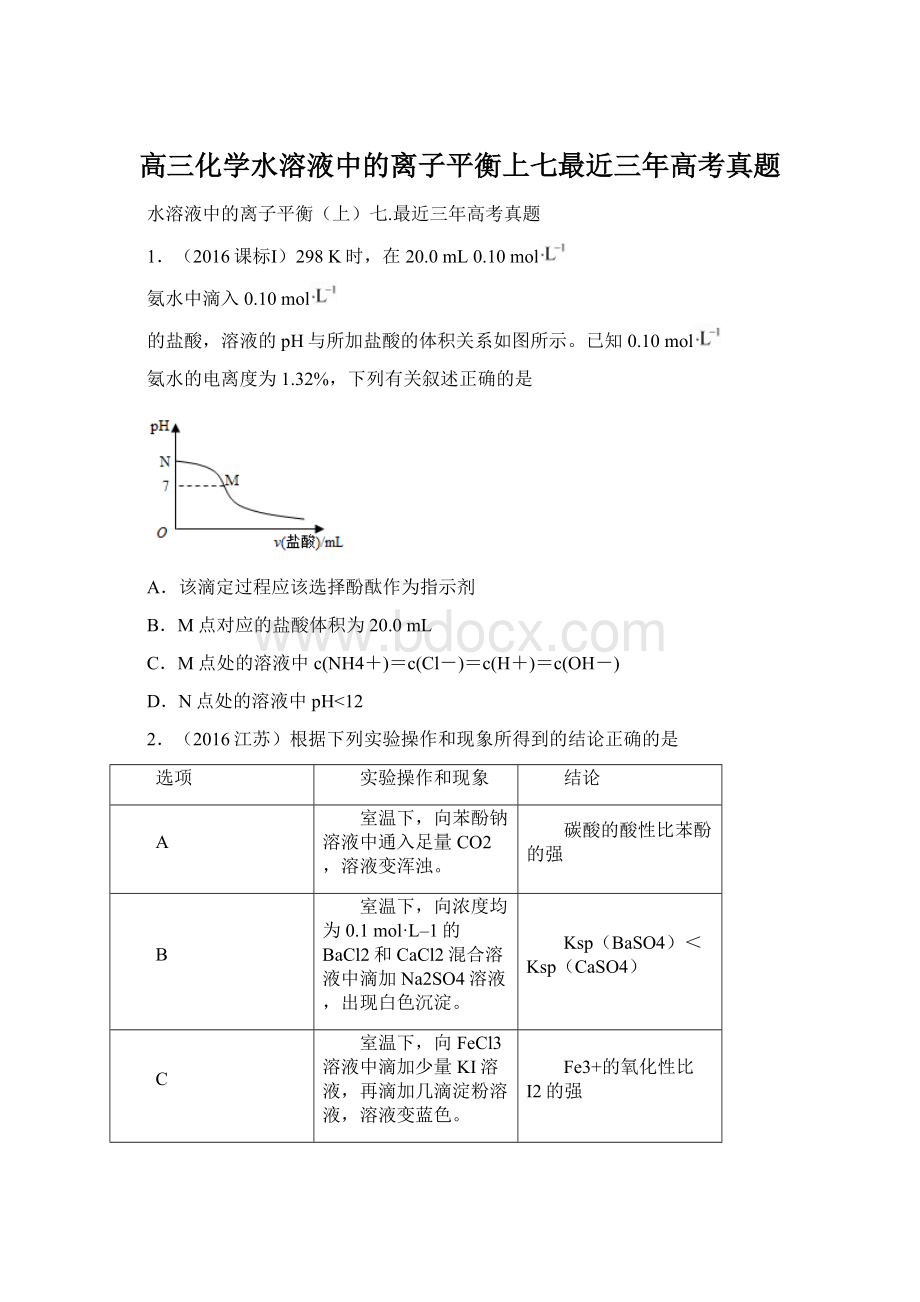 高三化学水溶液中的离子平衡上七最近三年高考真题.docx_第1页