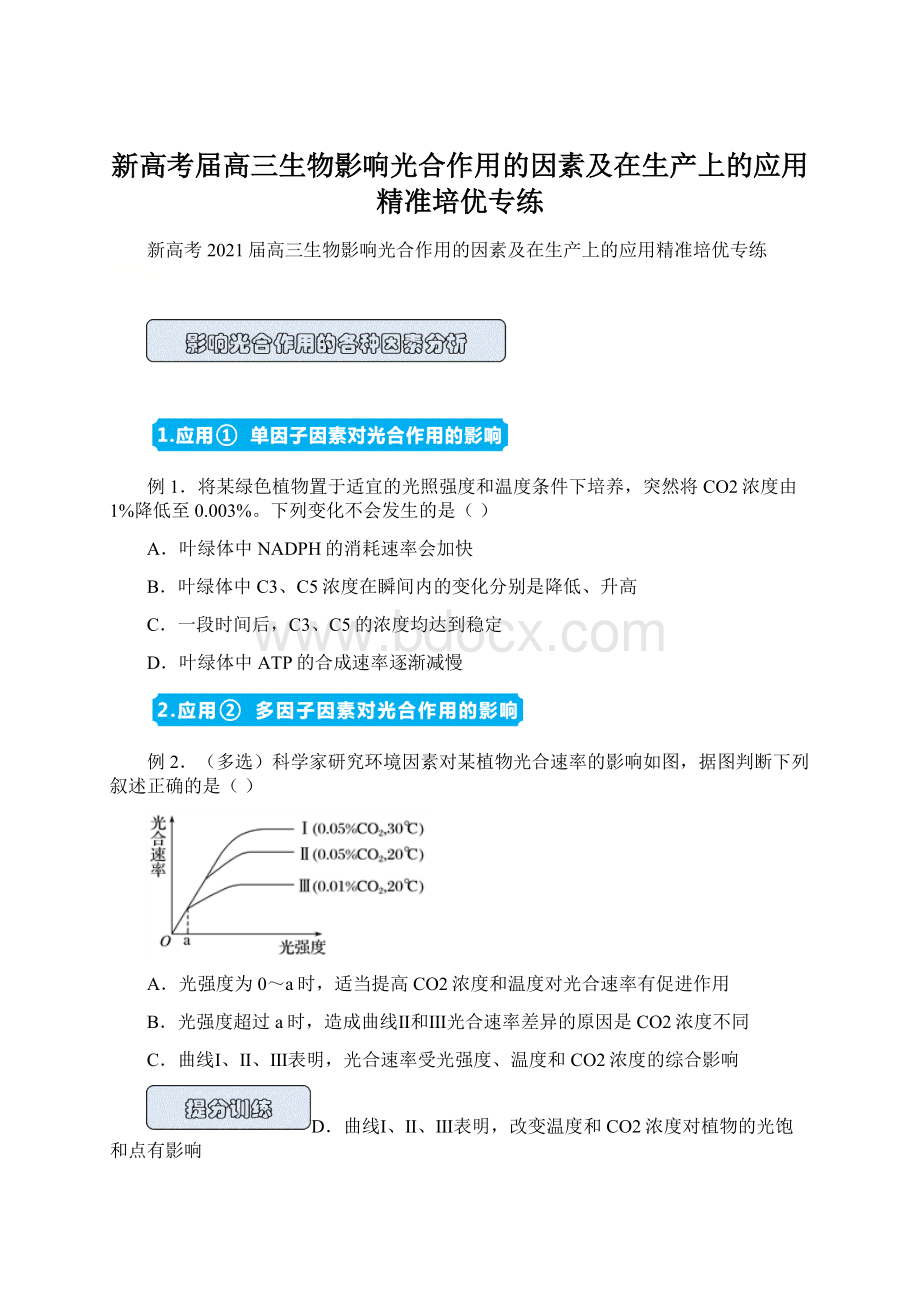 新高考届高三生物影响光合作用的因素及在生产上的应用精准培优专练Word文档格式.docx_第1页