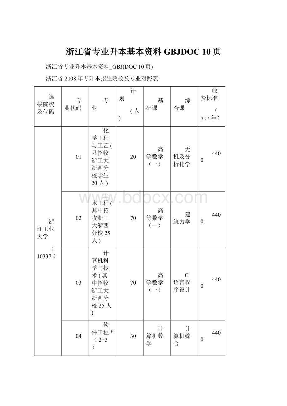 浙江省专业升本基本资料GBJDOC 10页.docx