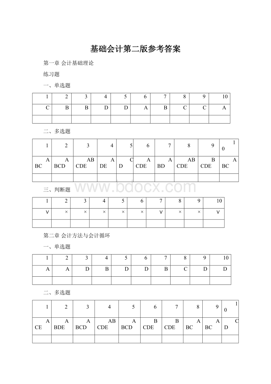 基础会计第二版参考答案Word文档格式.docx