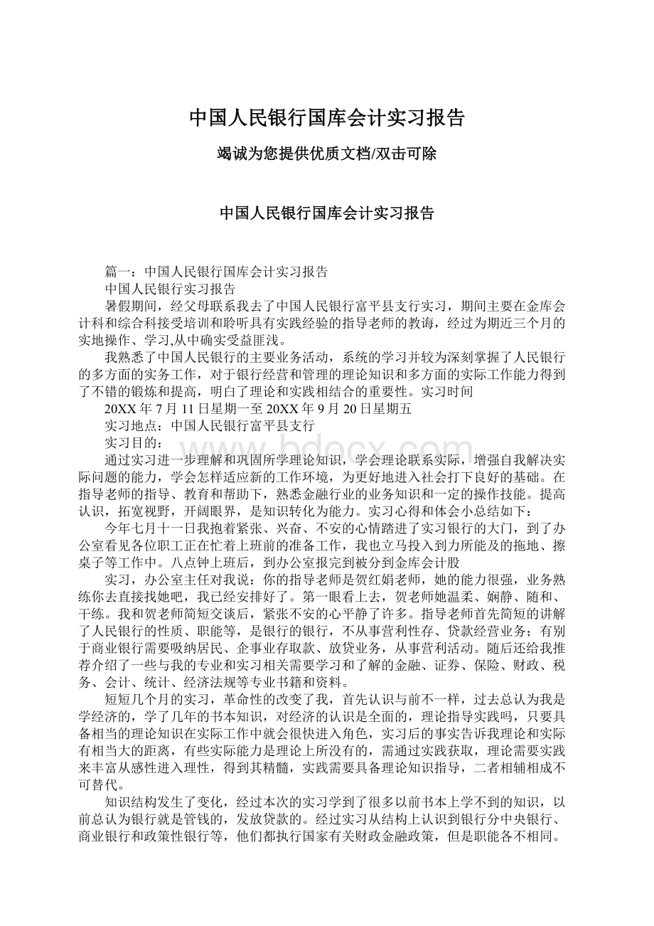 中国人民银行国库会计实习报告.docx