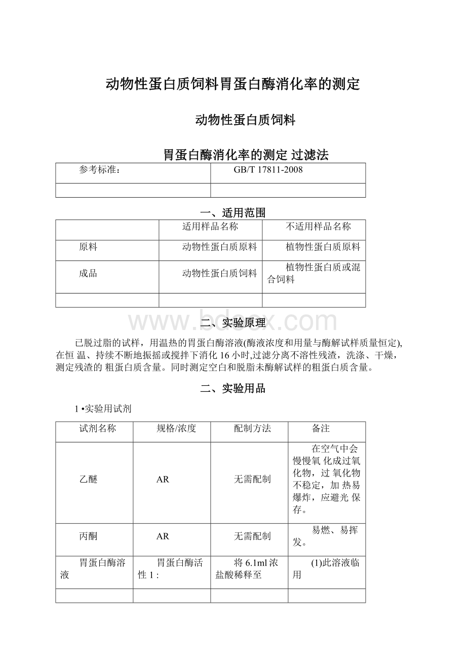 动物性蛋白质饲料胃蛋白酶消化率的测定Word格式.docx_第1页