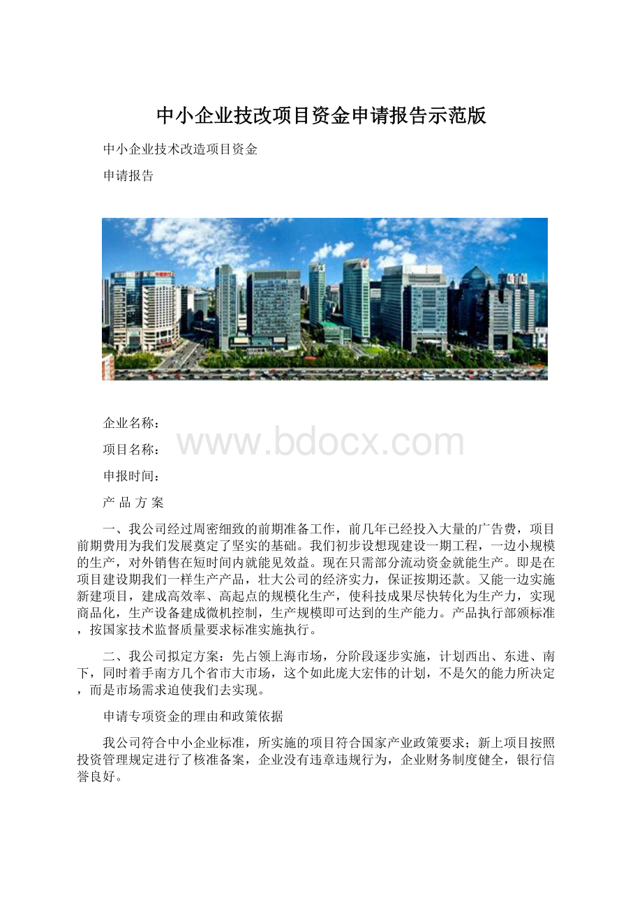 中小企业技改项目资金申请报告示范版.docx_第1页