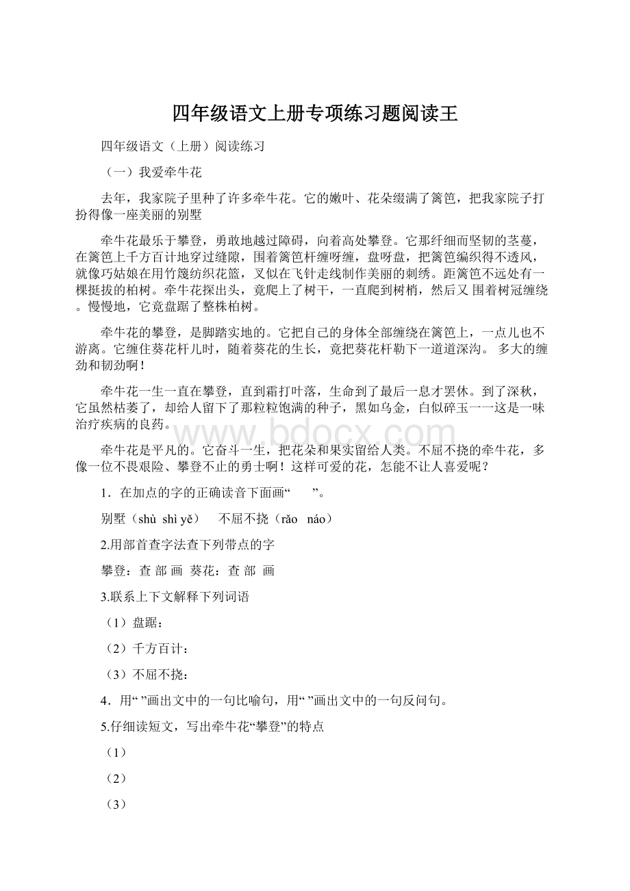 四年级语文上册专项练习题阅读王.docx_第1页