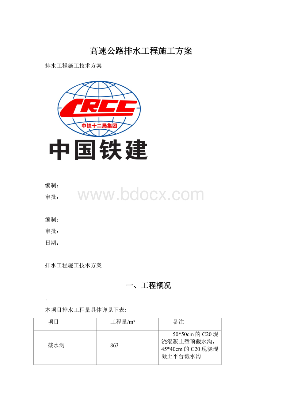 高速公路排水工程施工方案Word文档下载推荐.docx_第1页