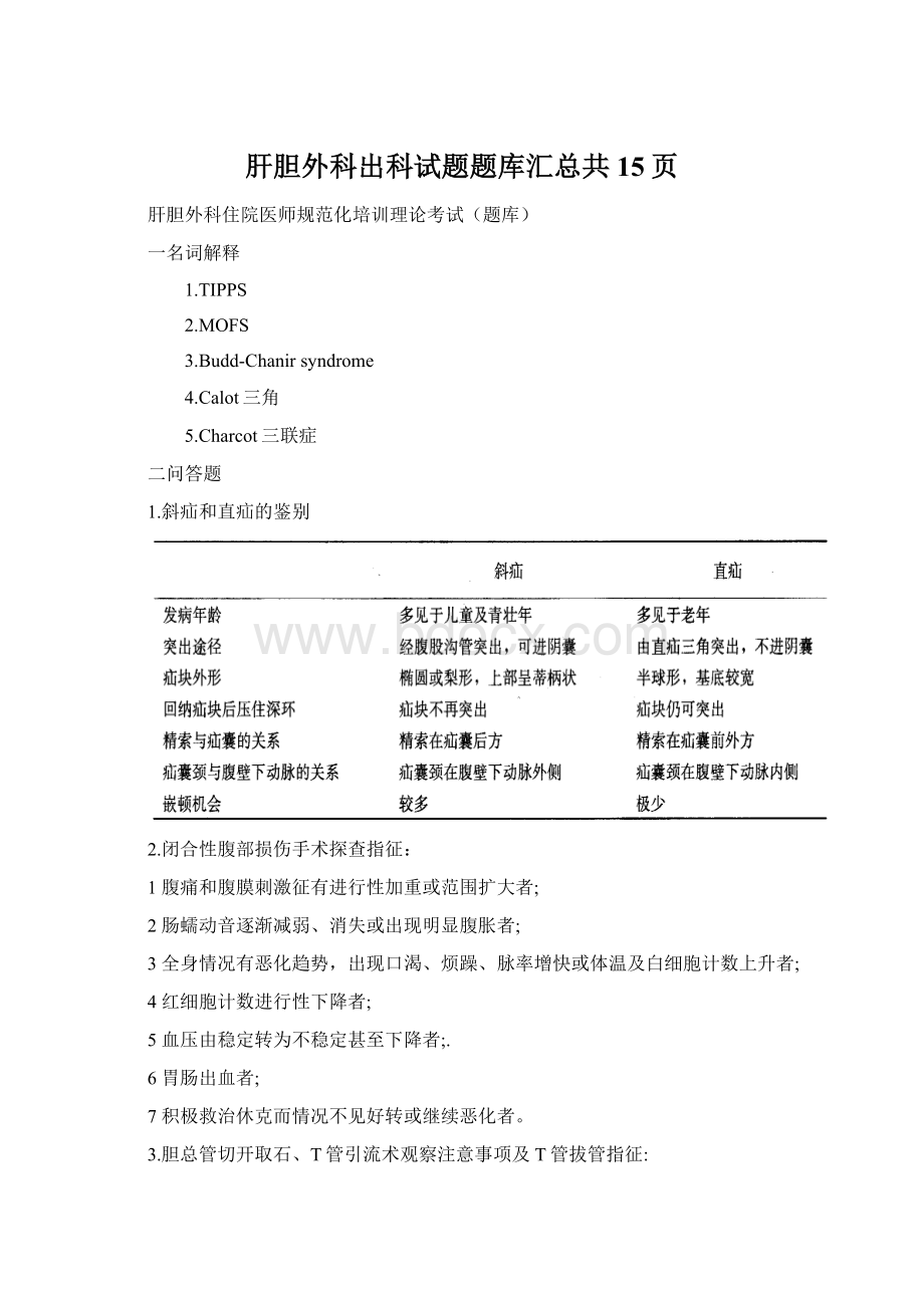 肝胆外科出科试题题库汇总共15页Word格式文档下载.docx