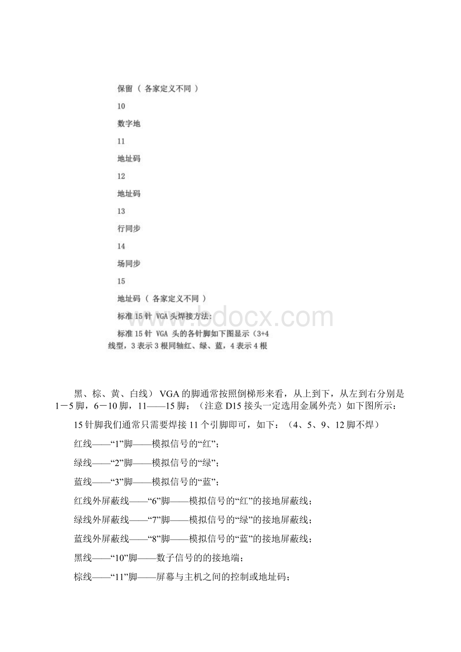 显示器数据线的接法标准15针VGA头焊接方法Word下载.docx_第3页