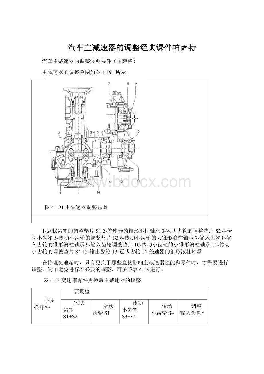 汽车主减速器的调整经典课件帕萨特Word格式文档下载.docx