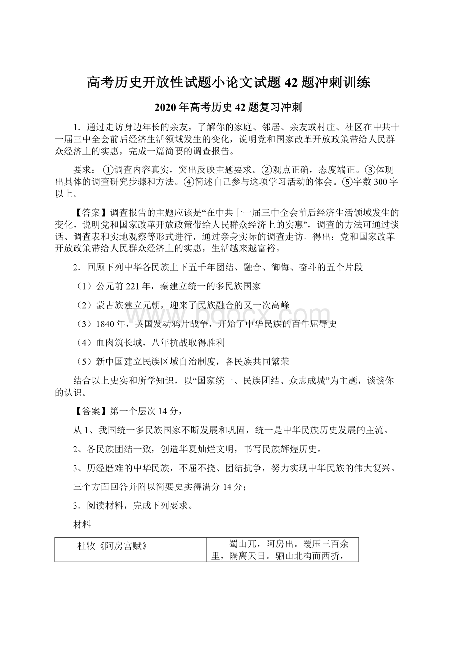 高考历史开放性试题小论文试题42题冲刺训练.docx_第1页