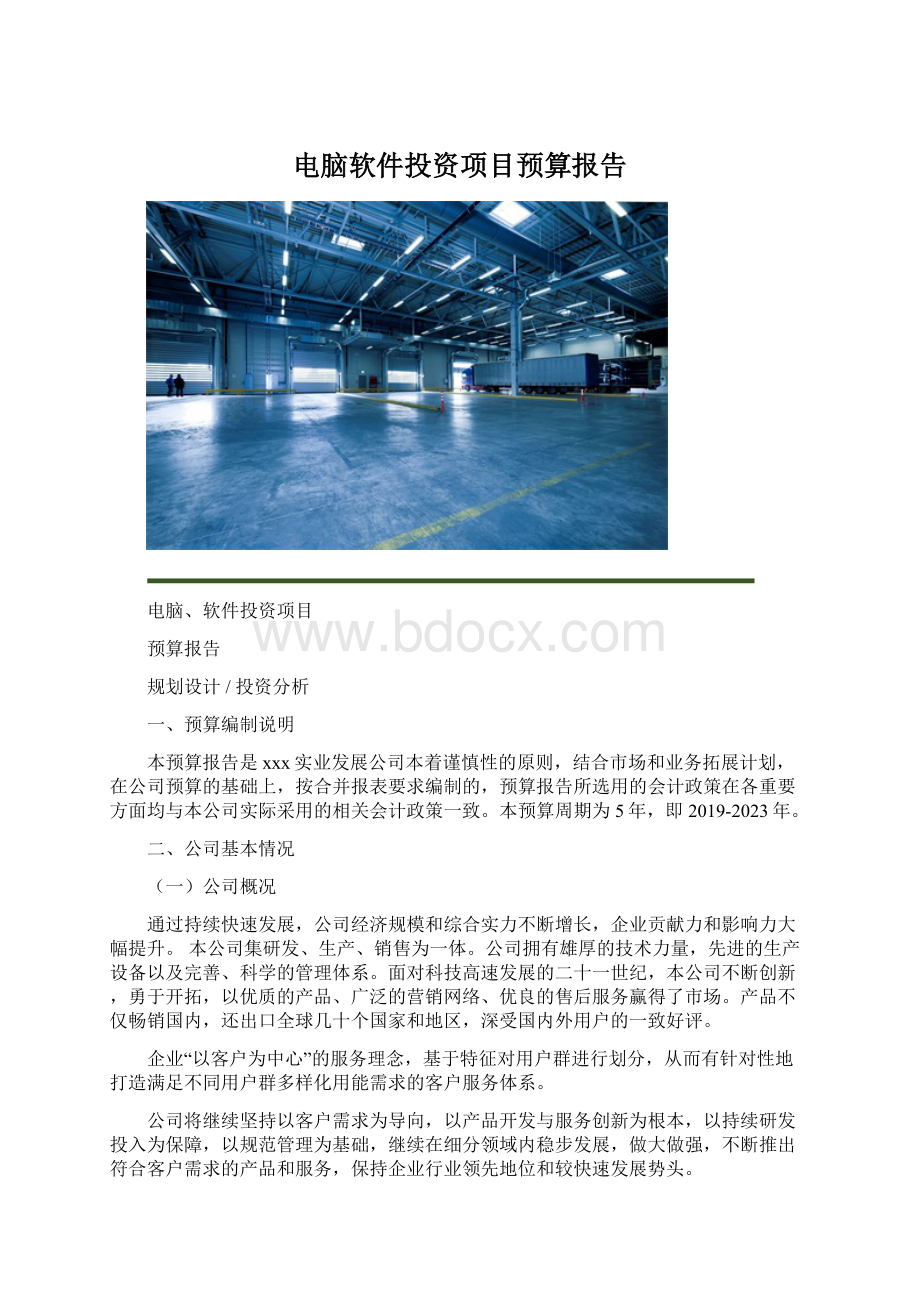 电脑软件投资项目预算报告.docx