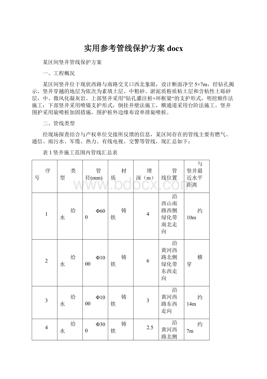 实用参考管线保护方案docx.docx