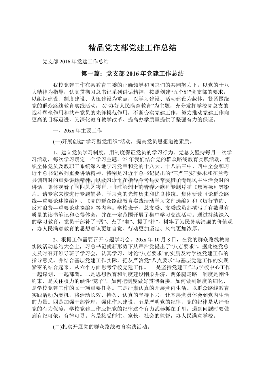 精品党支部党建工作总结Word格式.docx_第1页