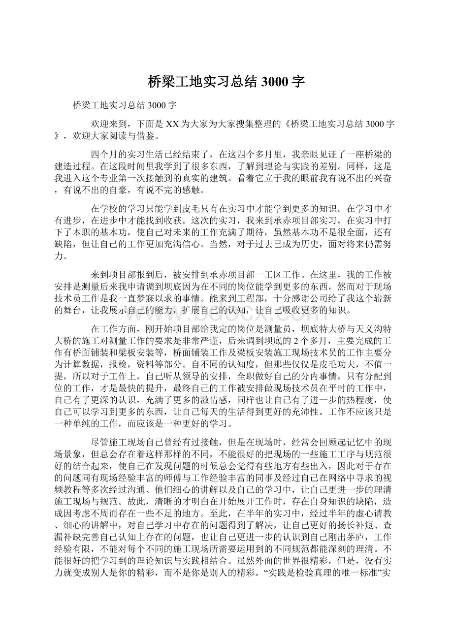 桥梁工地实习总结3000字文档格式.docx_第1页