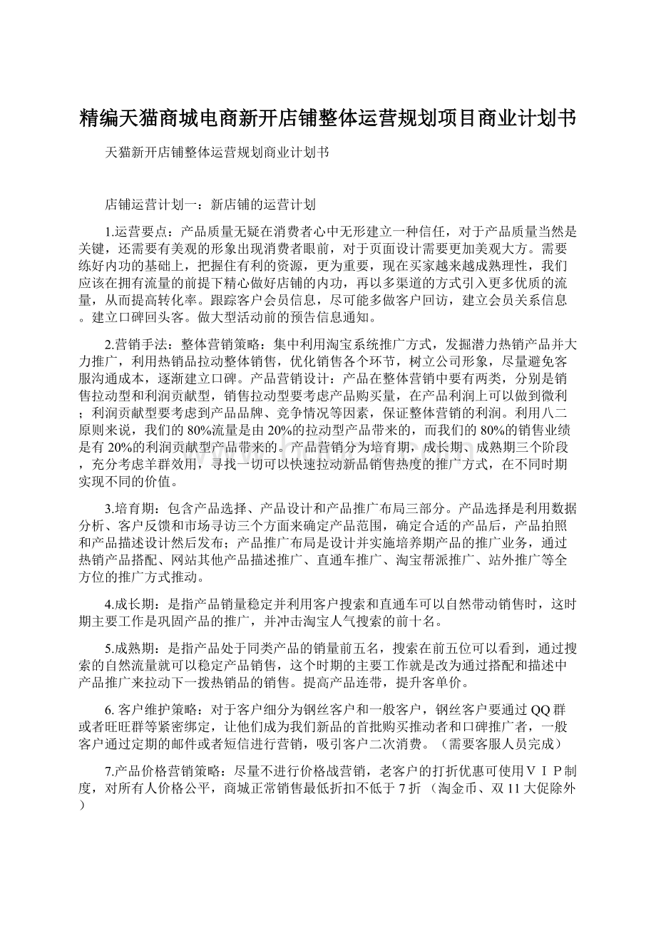 精编天猫商城电商新开店铺整体运营规划项目商业计划书.docx