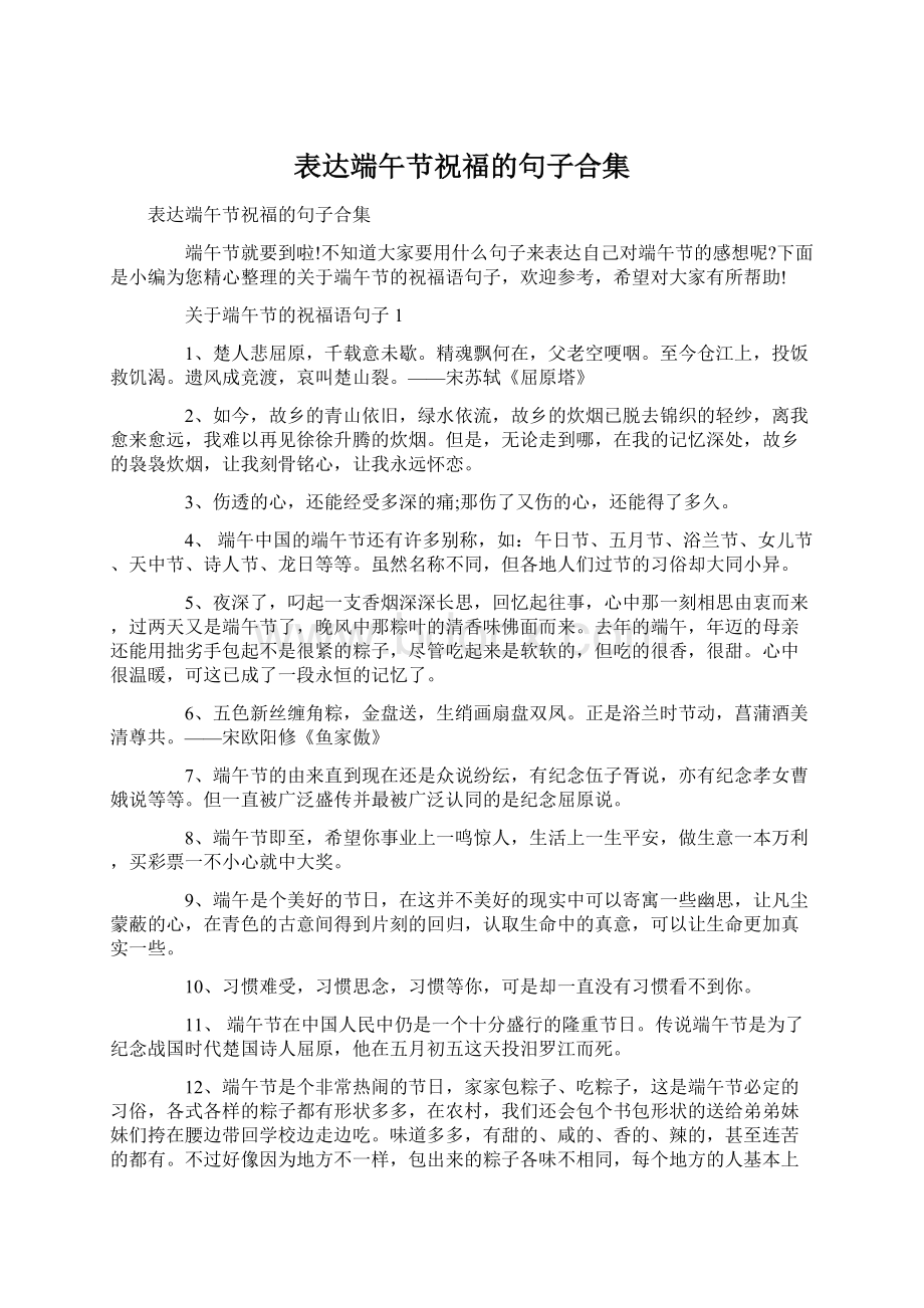 表达端午节祝福的句子合集文档格式.docx_第1页