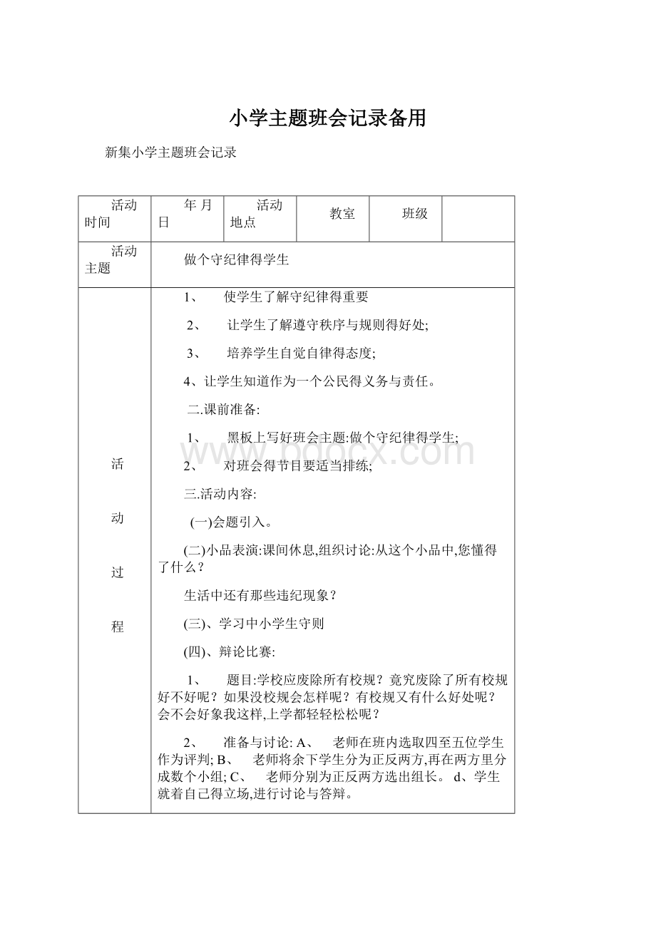 小学主题班会记录备用.docx