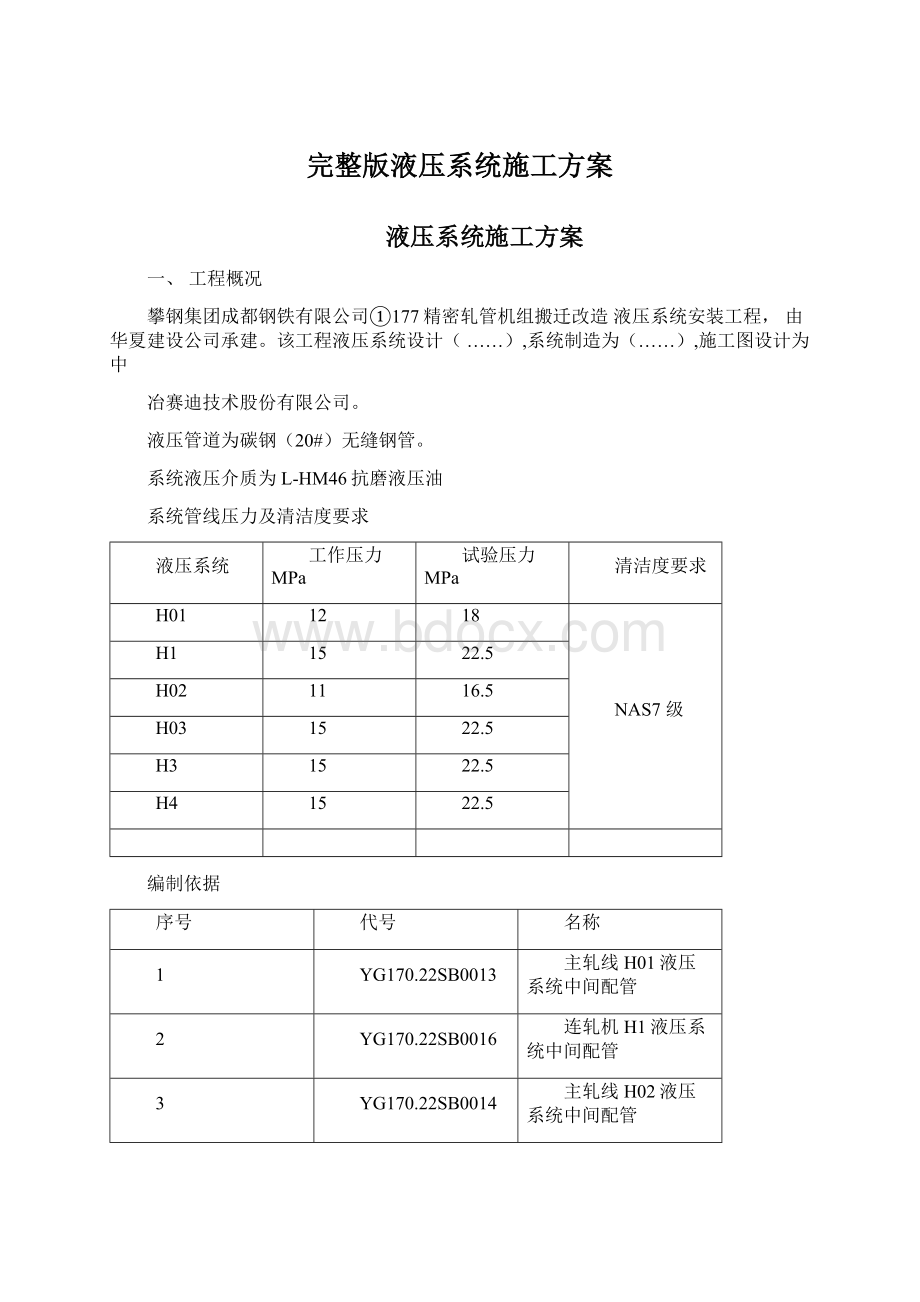 完整版液压系统施工方案Word格式文档下载.docx_第1页