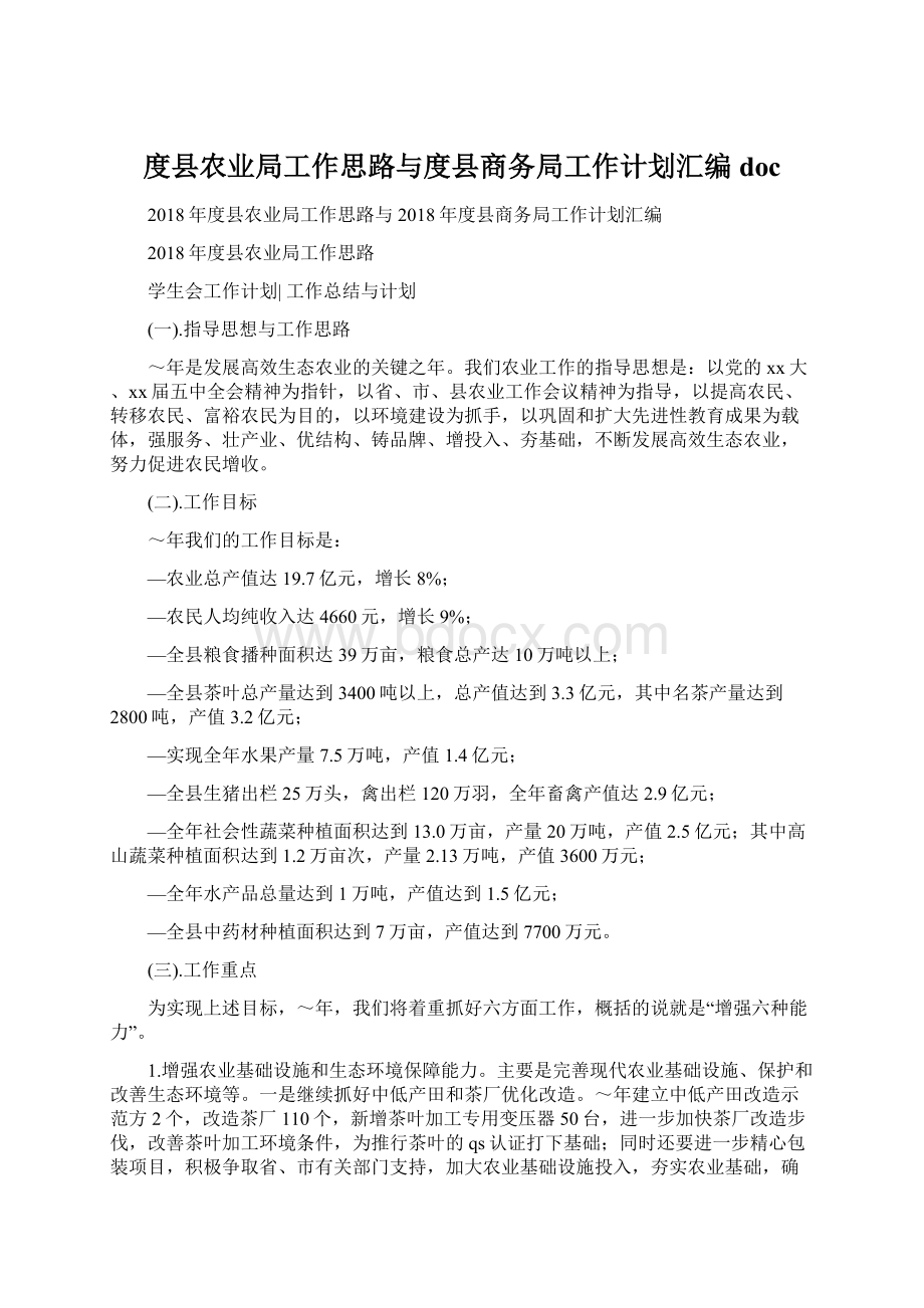 度县农业局工作思路与度县商务局工作计划汇编doc.docx