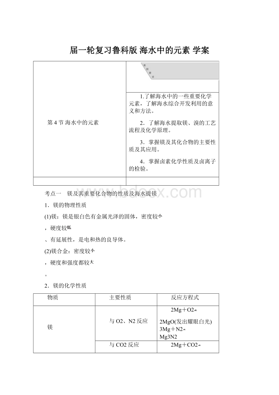 届一轮复习鲁科版 海水中的元素 学案.docx