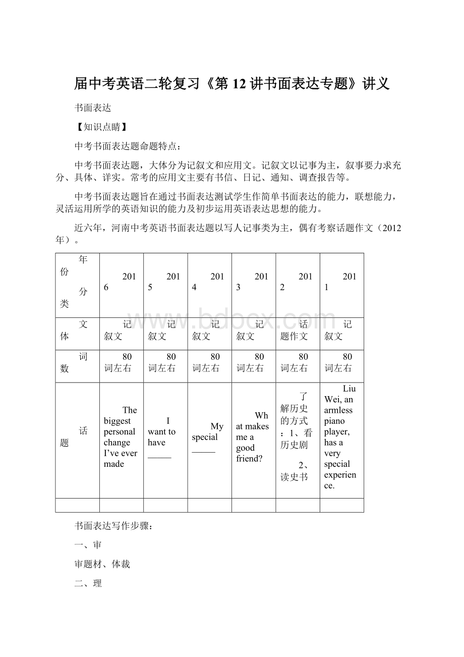 届中考英语二轮复习《第12讲书面表达专题》讲义.docx