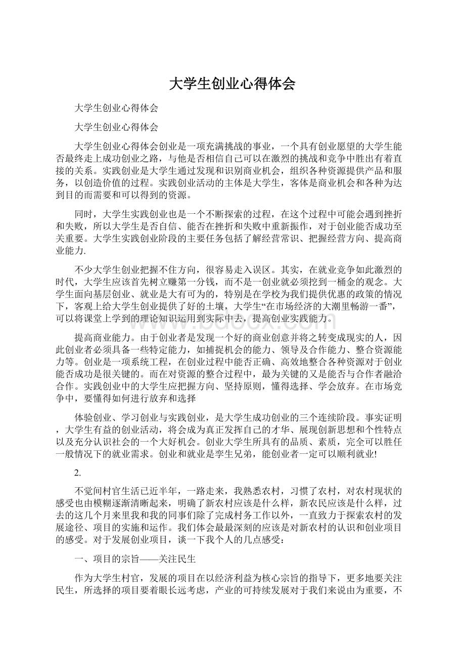 大学生创业心得体会文档格式.docx