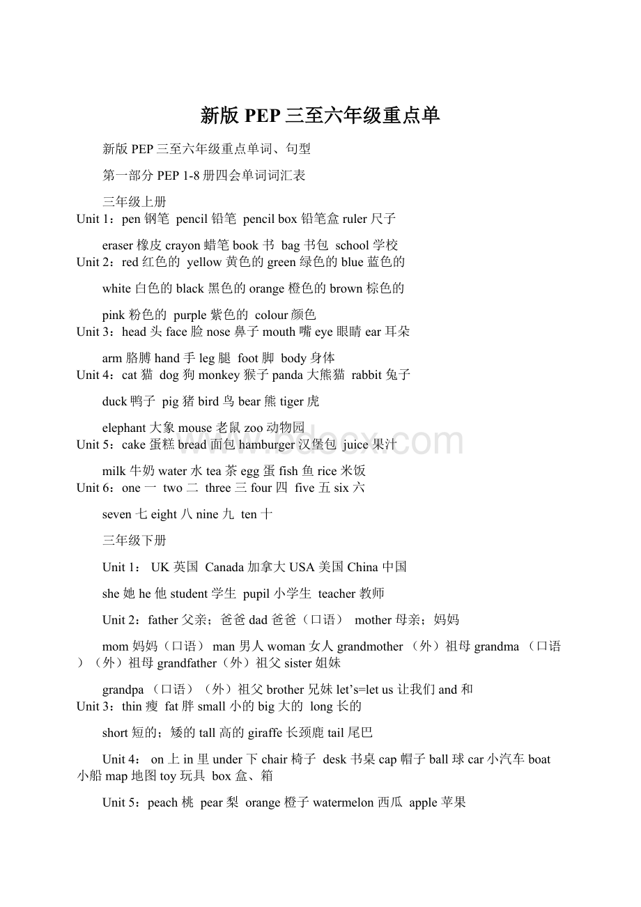 新版PEP三至六年级重点单.docx_第1页