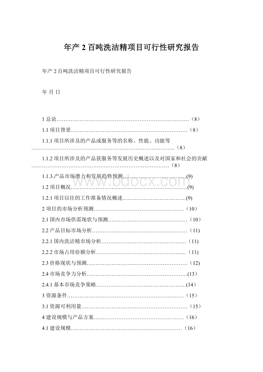 年产2百吨洗洁精项目可行性研究报告.docx_第1页