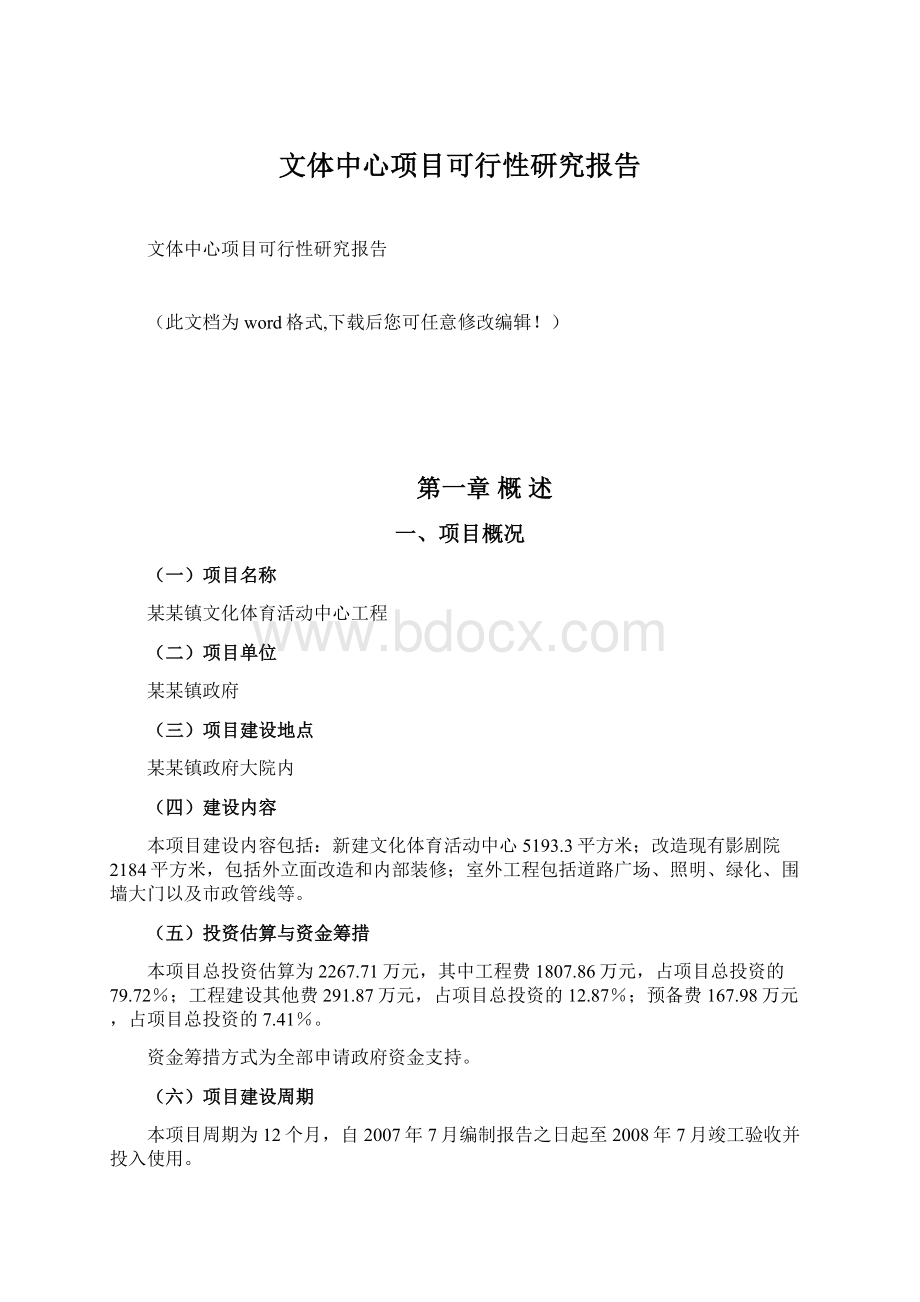 文体中心项目可行性研究报告Word下载.docx_第1页