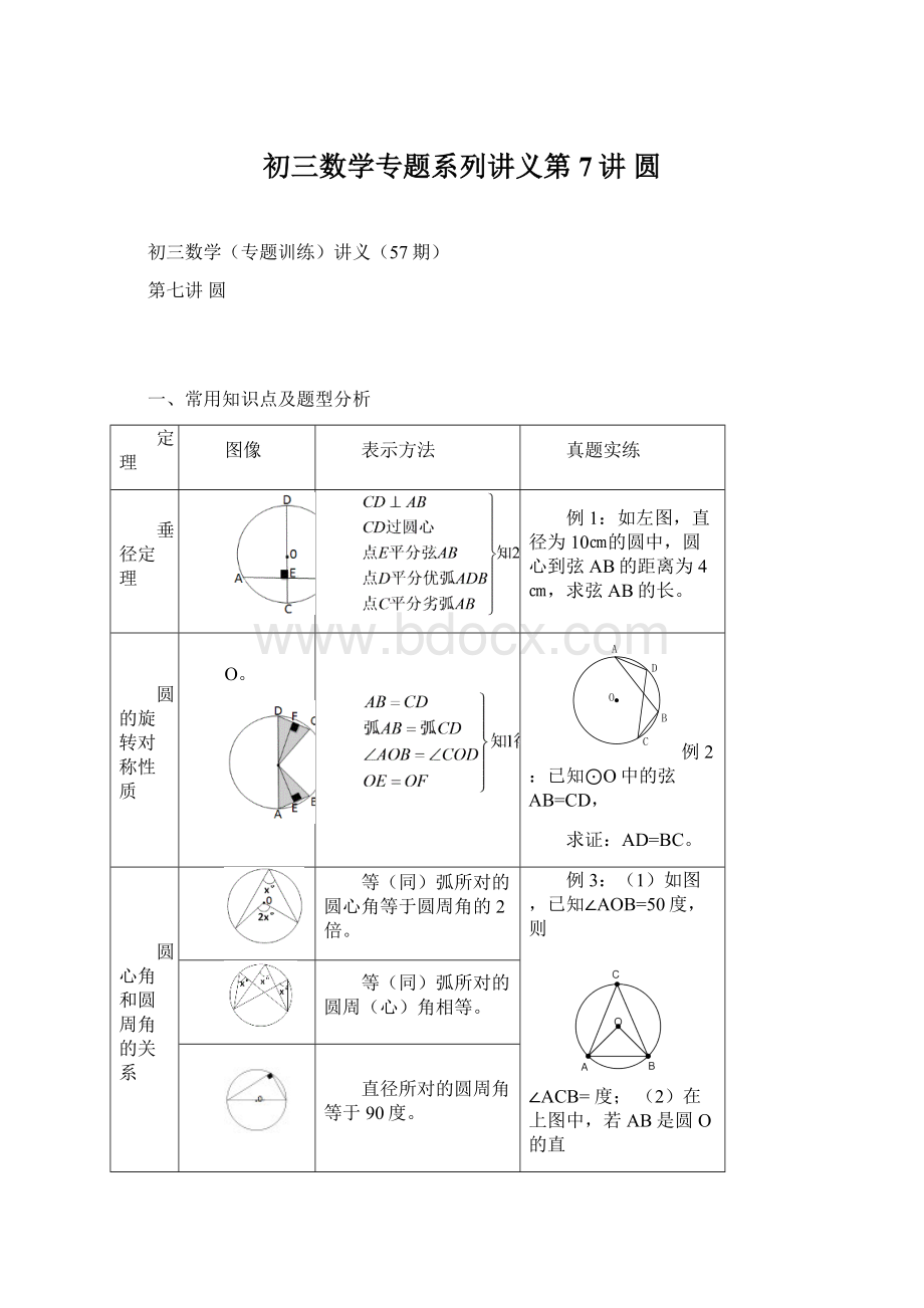 初三数学专题系列讲义第7讲 圆.docx