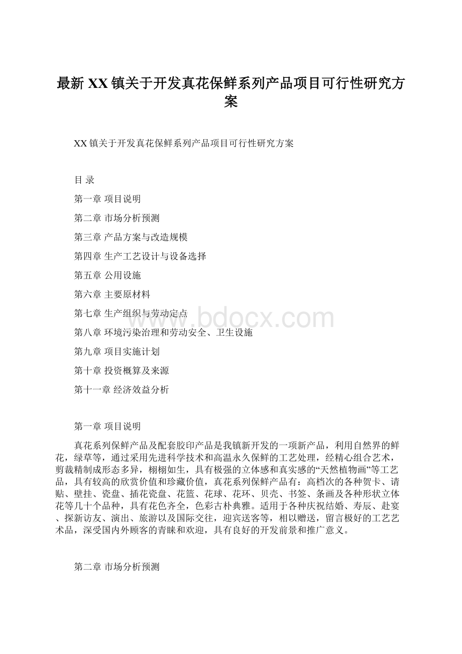 最新XX镇关于开发真花保鲜系列产品项目可行性研究方案.docx