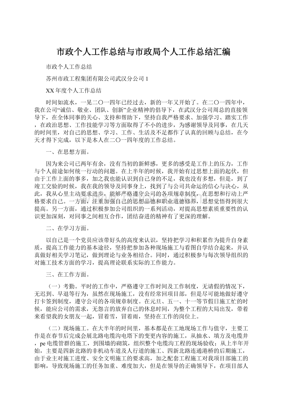 市政个人工作总结与市政局个人工作总结汇编Word文档下载推荐.docx