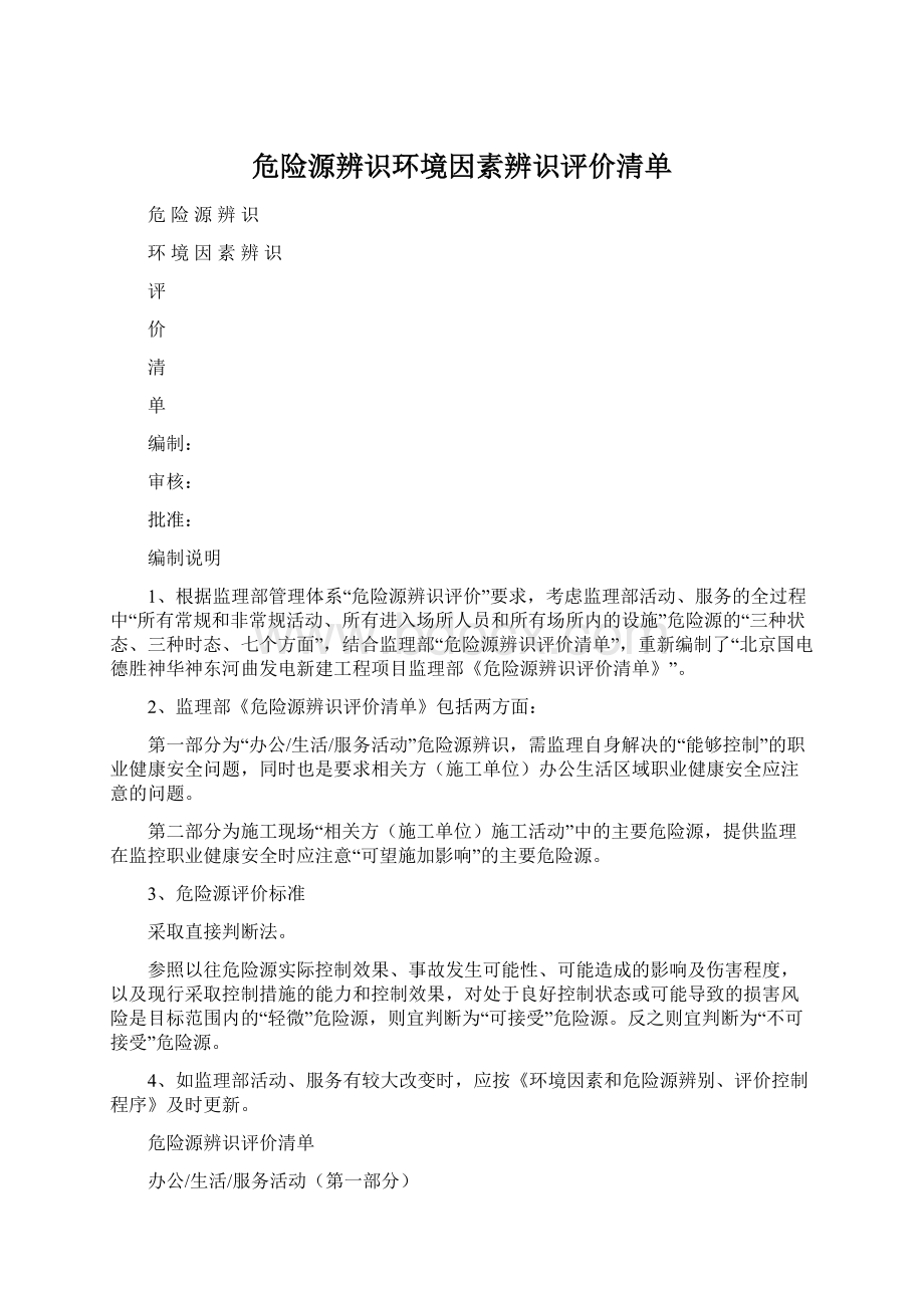 危险源辨识环境因素辨识评价清单Word文件下载.docx_第1页