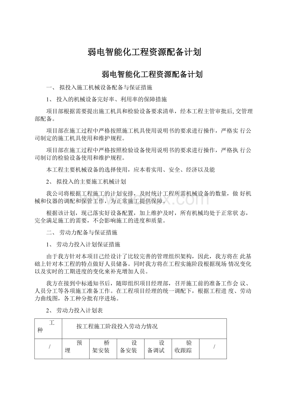 弱电智能化工程资源配备计划.docx