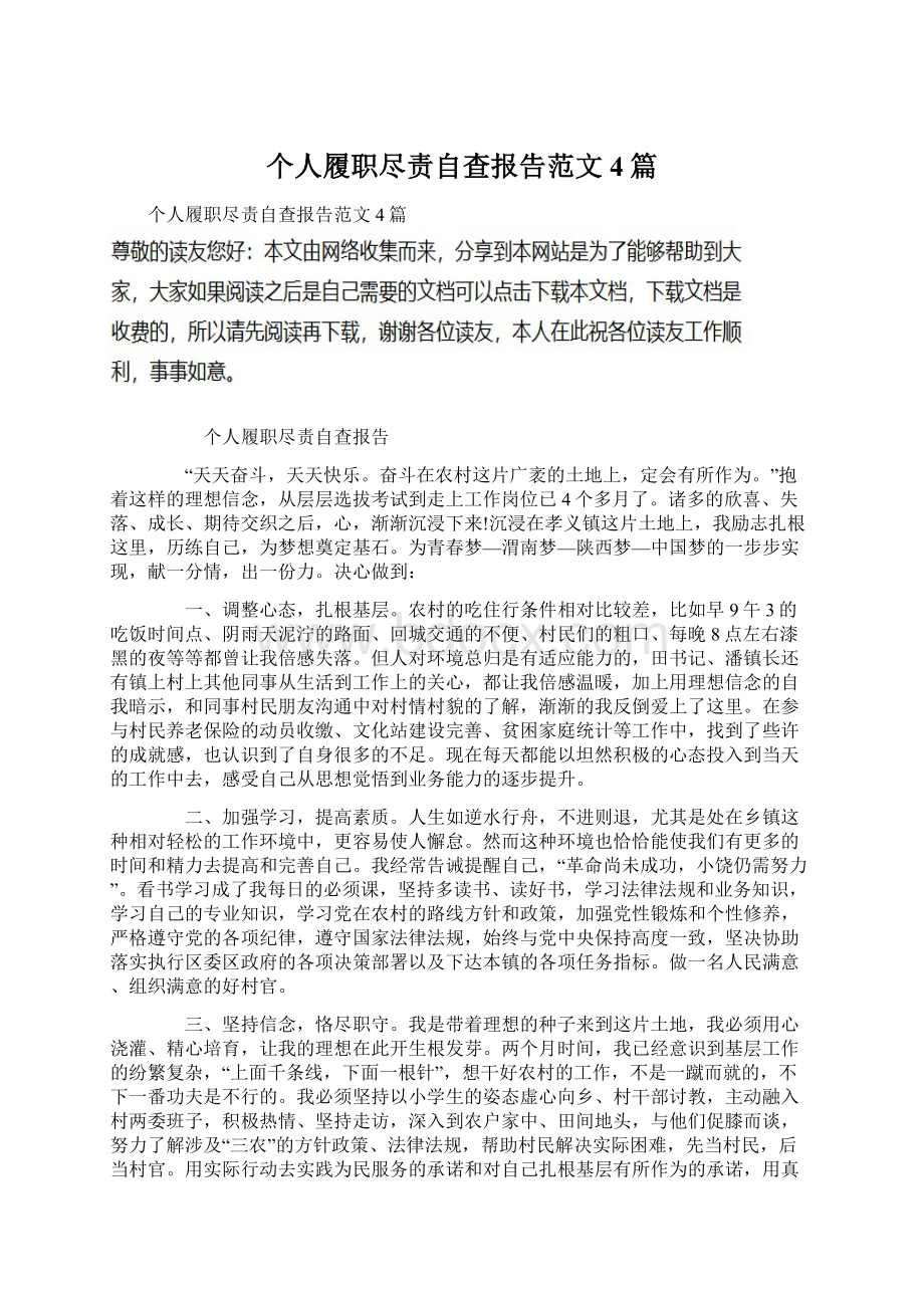 个人履职尽责自查报告范文4篇.docx