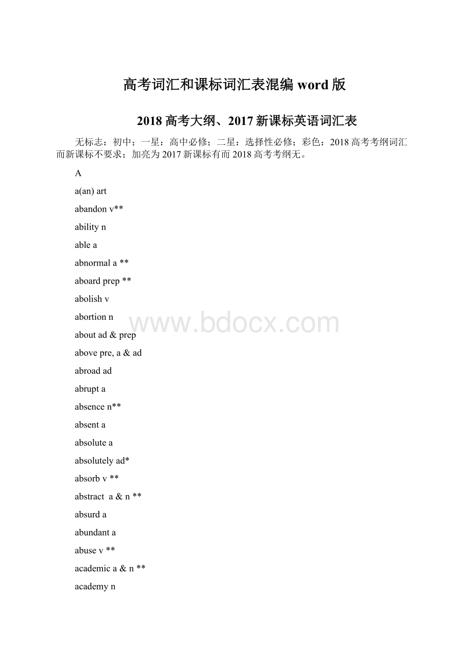 高考词汇和课标词汇表混编word版Word格式文档下载.docx_第1页