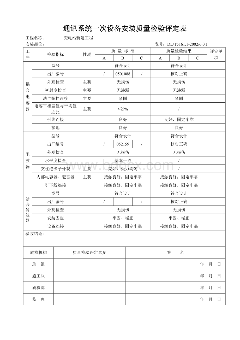 通讯一次设备安装记录_精品文档.doc